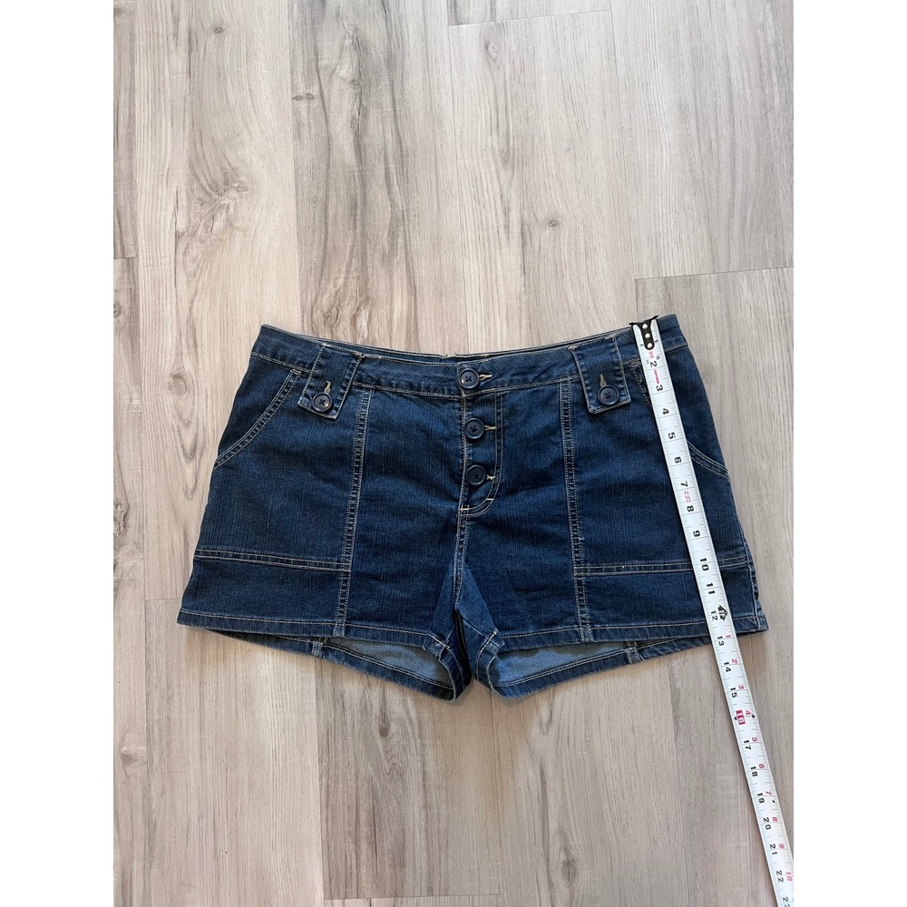Vintage y2k Xhilaration Stretch Dark Wash Denim Button Fly Shorts Womens 15 - Picture 9 of 14